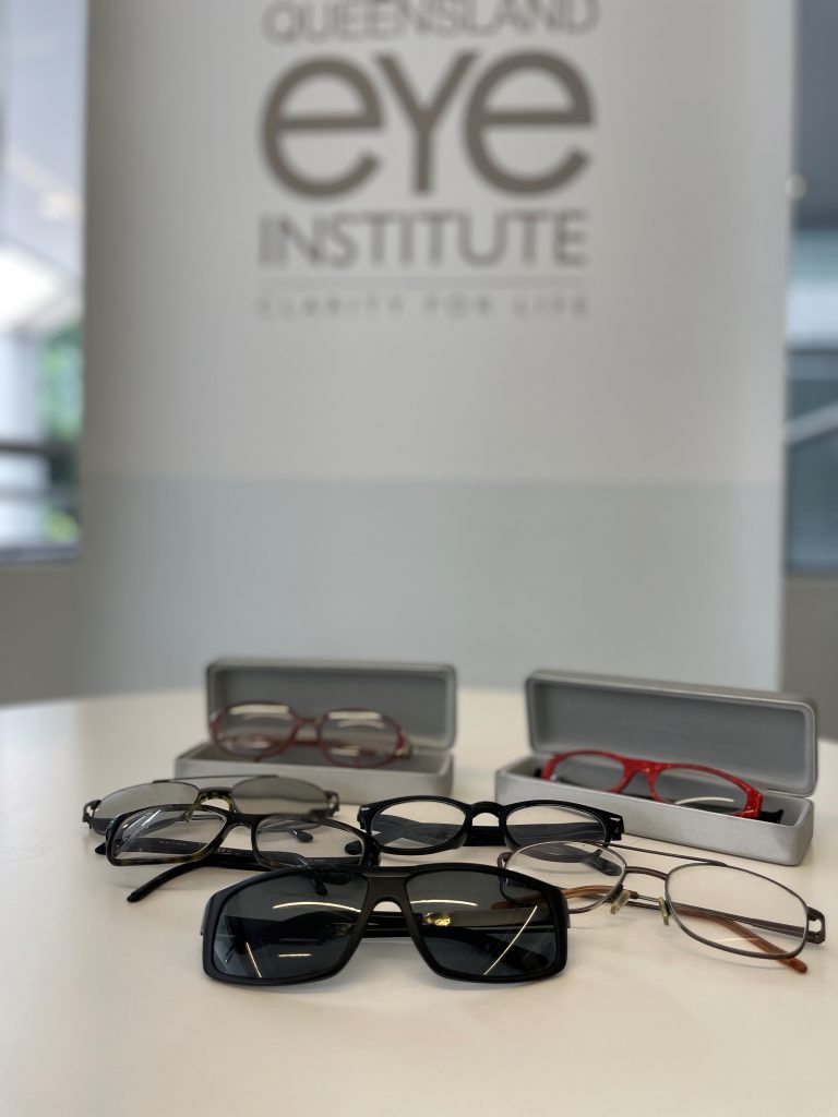 Photo of donated glasses at Queensland Eye Institute