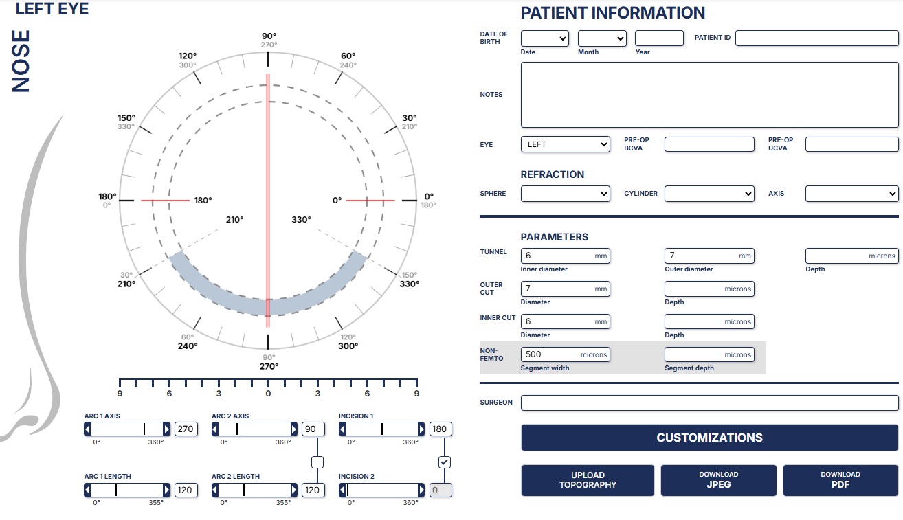 A form with boxes to complete with information about an eye