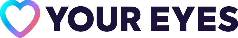 Banner image with blue, purple and red heart and words 'Your Eyes'