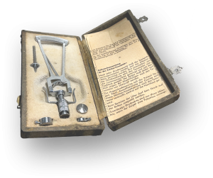 Old Schiøtz tonometer in original case with instructions written in German